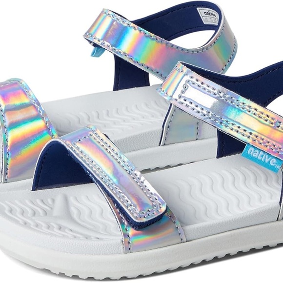 Native size C12 Silver and White Metallic Sandals - Picture 1 of 3